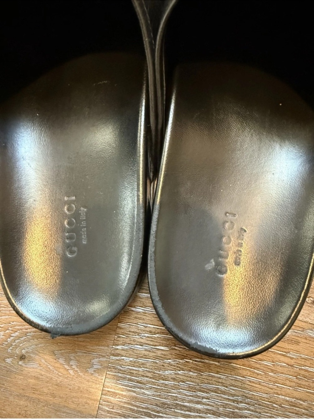 GUCCI leather Black Leather Slip-On Mules Clogs with Gold Horsebit - Picture 3 of 6